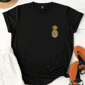 SHEIN Classic Crewneck Black Tee with Leopard Print Pineapple sz 3XL